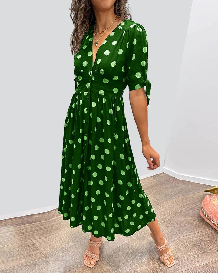 Polka Dot V-Neck Dress for Women