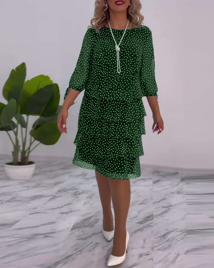 Women's Tiered Polka Dot Dress with Split Sleeves