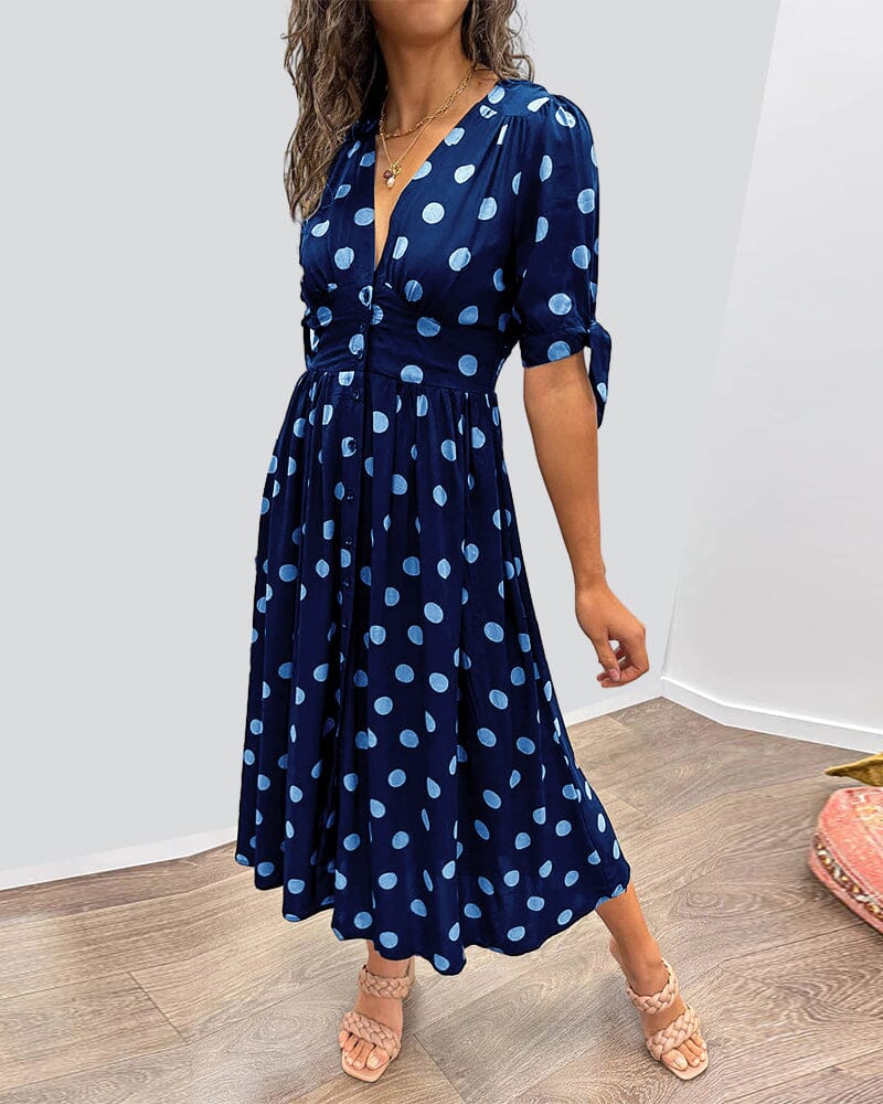 Polka Dot V-Neck Midi Dress