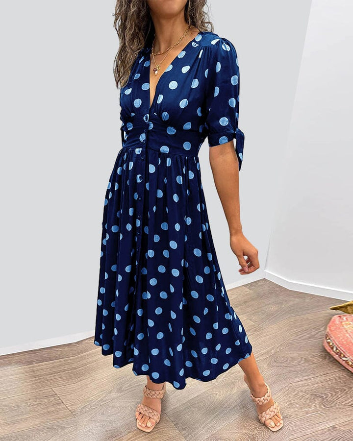 Polka Dot V-Neck Midi Dress