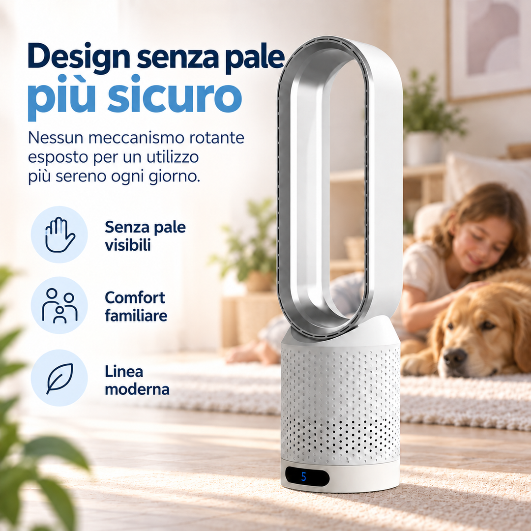 ABS plastic bladeless tower fan with remote control for quiet, efficient home & office cooling.
