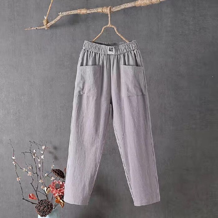Versatile women's linen blend trousers, great for casual comfort in warm spring and summer weather.