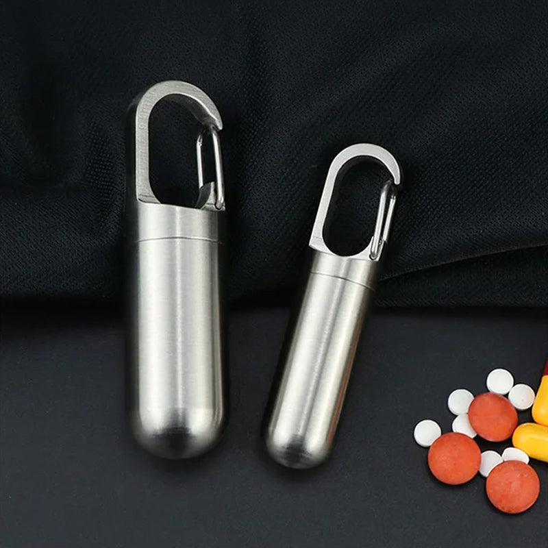 Secure waterproof stainless steel pill box for safe daily medication storage.