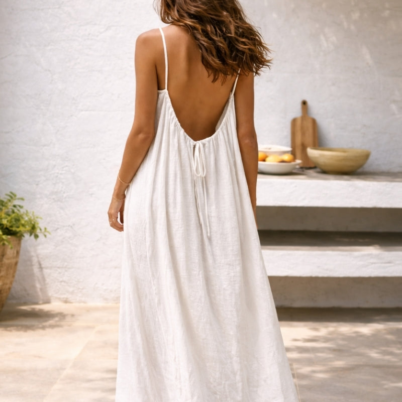 Women's Backless Maxi Dress with Spaghetti Straps