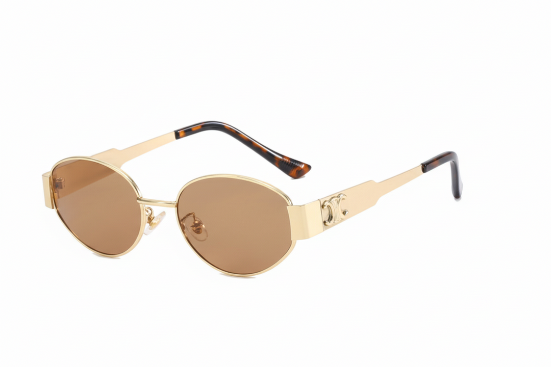 Black gold women's vintage small sunglasses with metal frame, offering UV400 protection. Stylish retro shades.