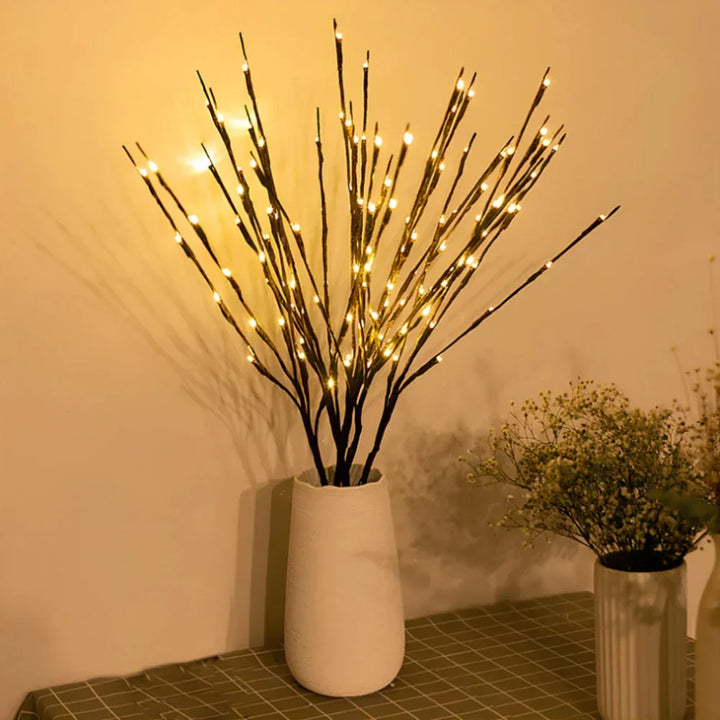 Warm white LED flower branches, perfect for nature-inspired home decor & ambient lighting.