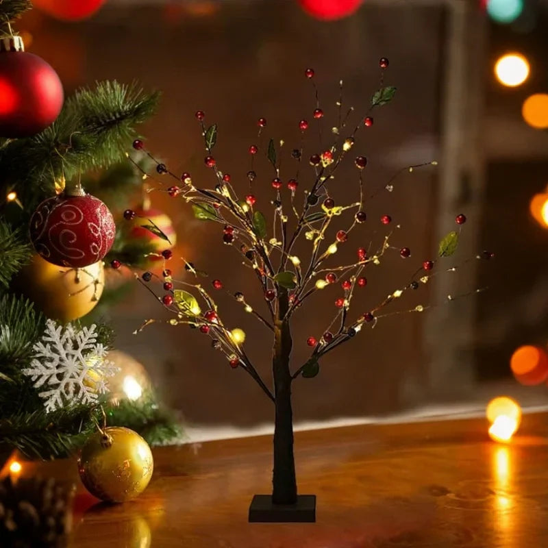 Hand gently bending flexible branches of an LED Bonsai Tree Light, customizing its unique shape effortlessly.