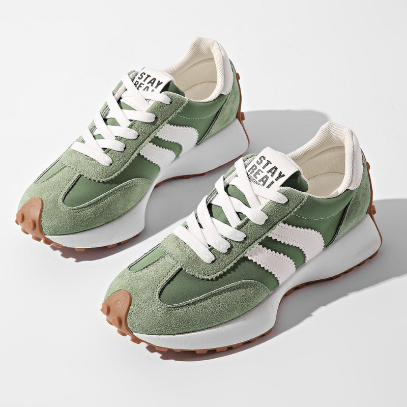 Women's retro chunky platform sneakers with lace-up design, offering vintage style & casual comfort.