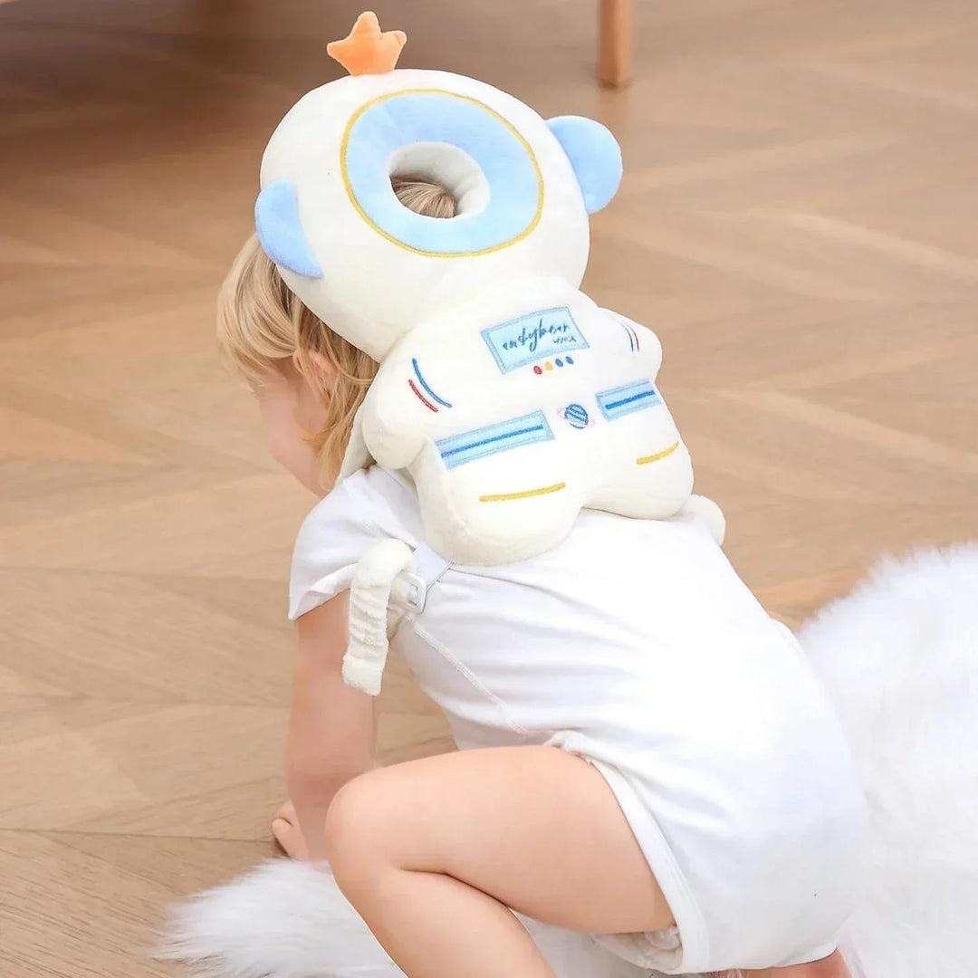 Soft baby head safety cushion, ergonomic protective pillow for toddlers during crawling & walking playtime.