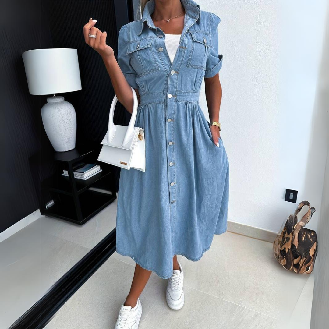 Women's Denim Shirt Dress - Midi Length