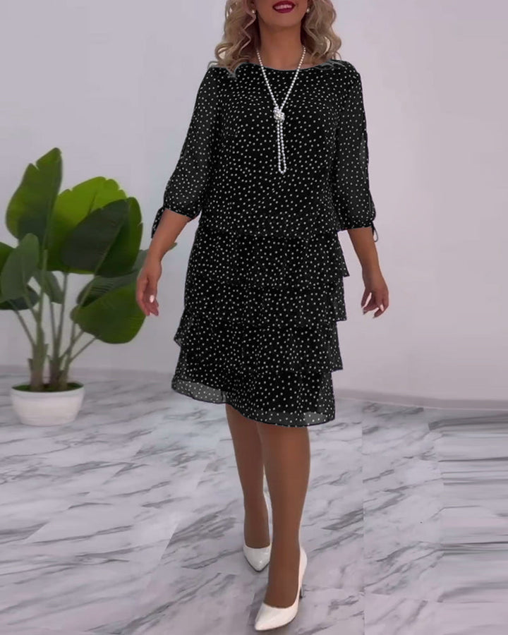 Women's Tiered Polka Dot Dress with Split Sleeves