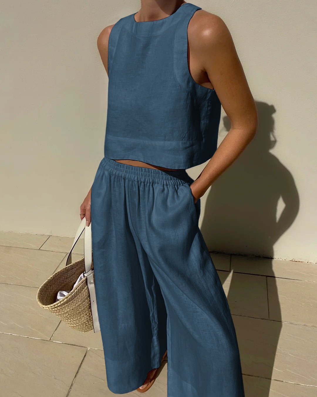 Women's Linen Tank Top & Shorts Set