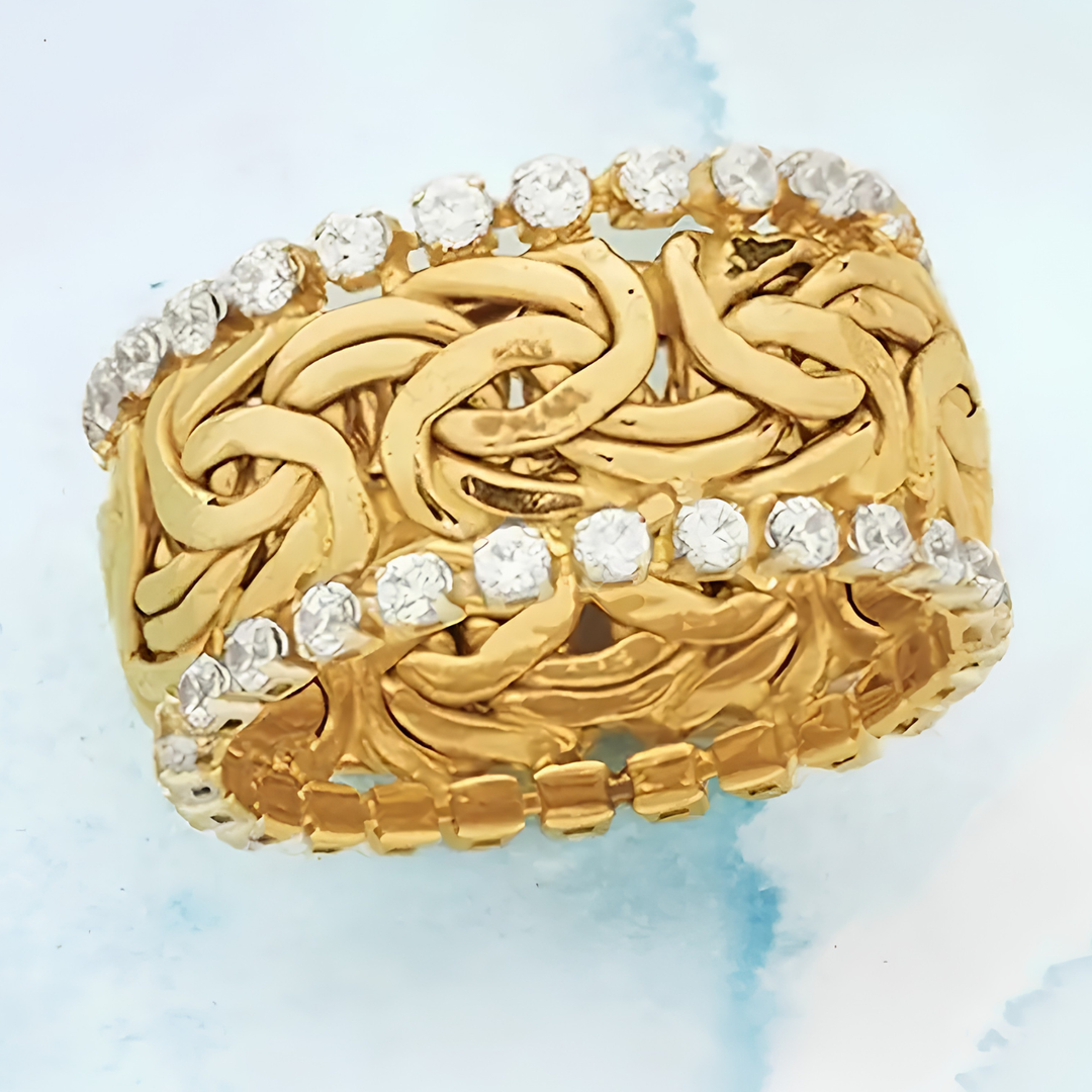Unisex wide gold punk statement ring, a bold fashion accessory for men's & women's alternative streetwear.
