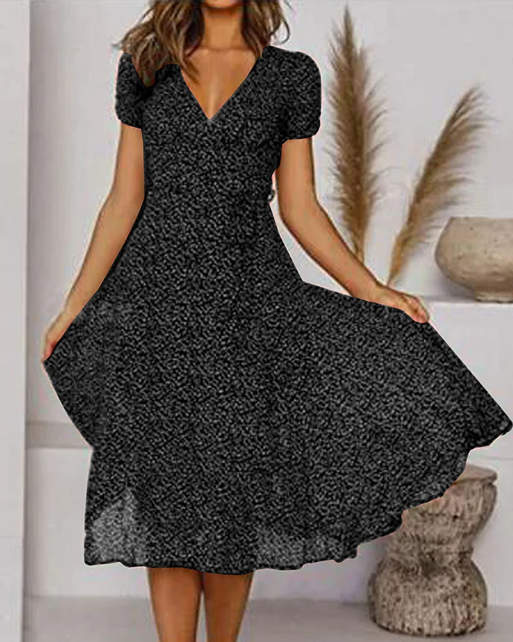Aurora™ | Women's V-Neck Puff Sleeve Midi Dress