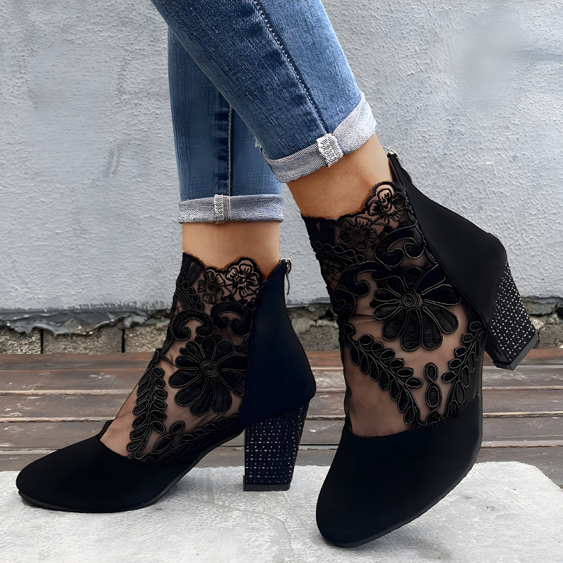 Comfortable women's chic block heel shoes with ankle strap, versatile for office to party looks.