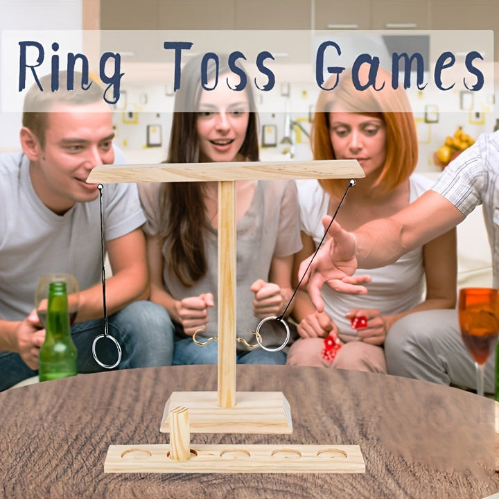 Durable wooden ring toss game set with pegs and rings, ideal for indoor or outdoor entertainment.