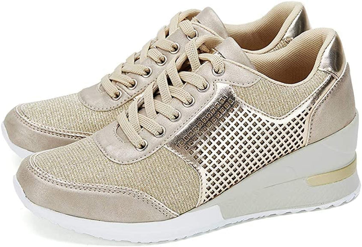 Lexi | Women's Wedge Heel Lace-Up Trainers with Perforated Detail