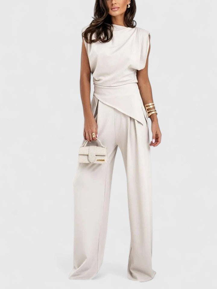 Women's Draped Sleeveless Top & Wide Leg Trousers Set