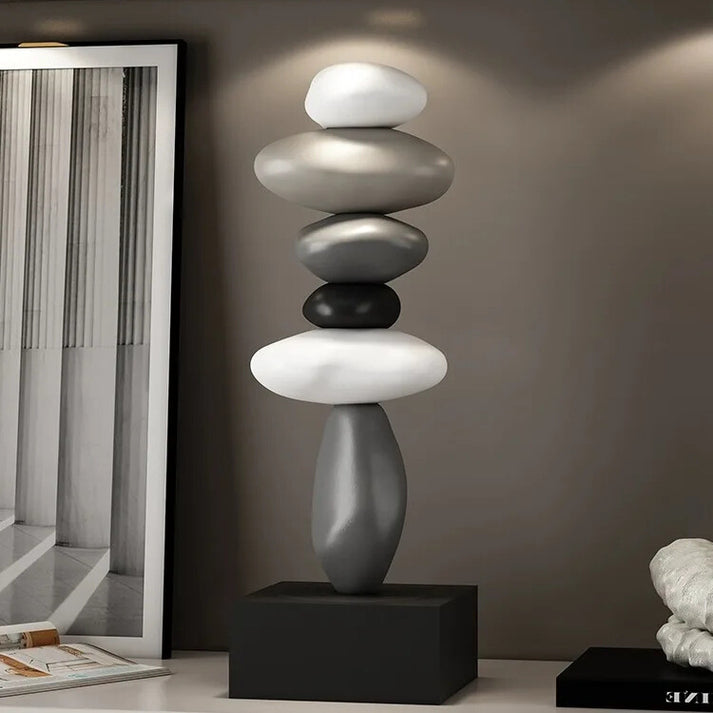 Zen stacked stone sculpture for modern home decor. Minimalist stone art, creating a balanced and serene indoor space.