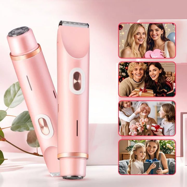 Waterproof women's electric shaver with bikini trimmer for convenient shower use & easy cleaning.