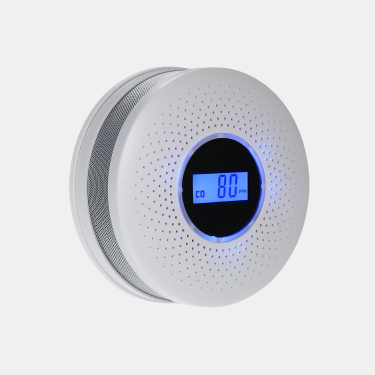 2-in-1 smoke and CO detector alarm for enhanced home safety and security, featuring carbon monoxide detection.