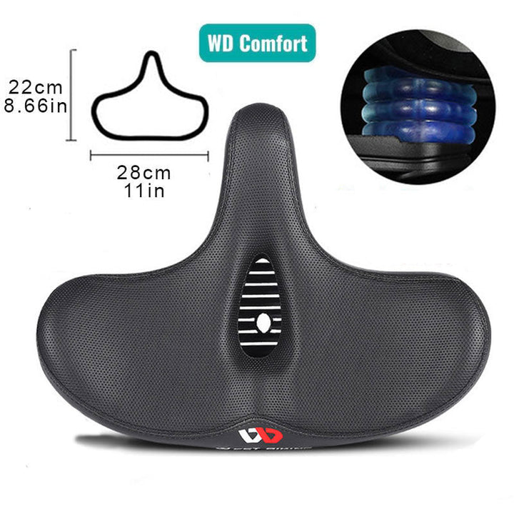 Unisex comfortable bicycle saddle, wide & ergonomic, offering superior support for daily commutes & long tours.
