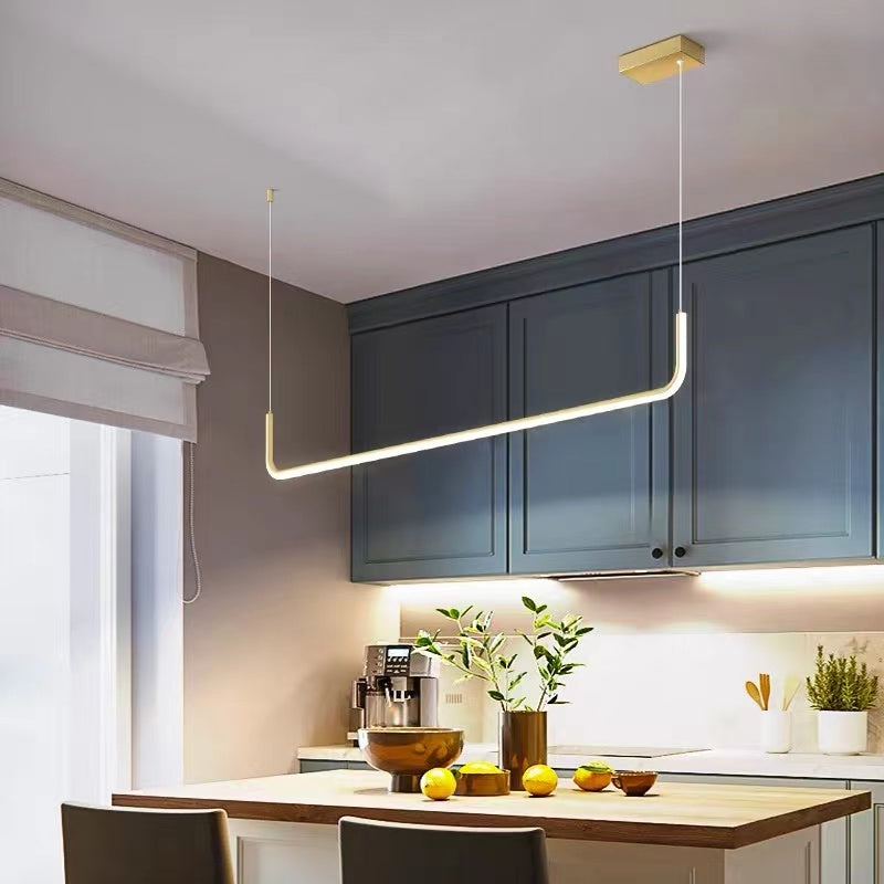 Gold and black Arisha modern LED pendant light, excellent for living room ambiance.
