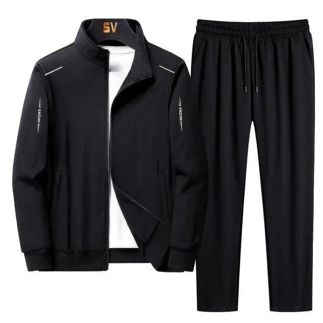 Men's stylish active tracksuit set with full-zip jacket & elastic waist pants. Perfect for casual wear & workouts.