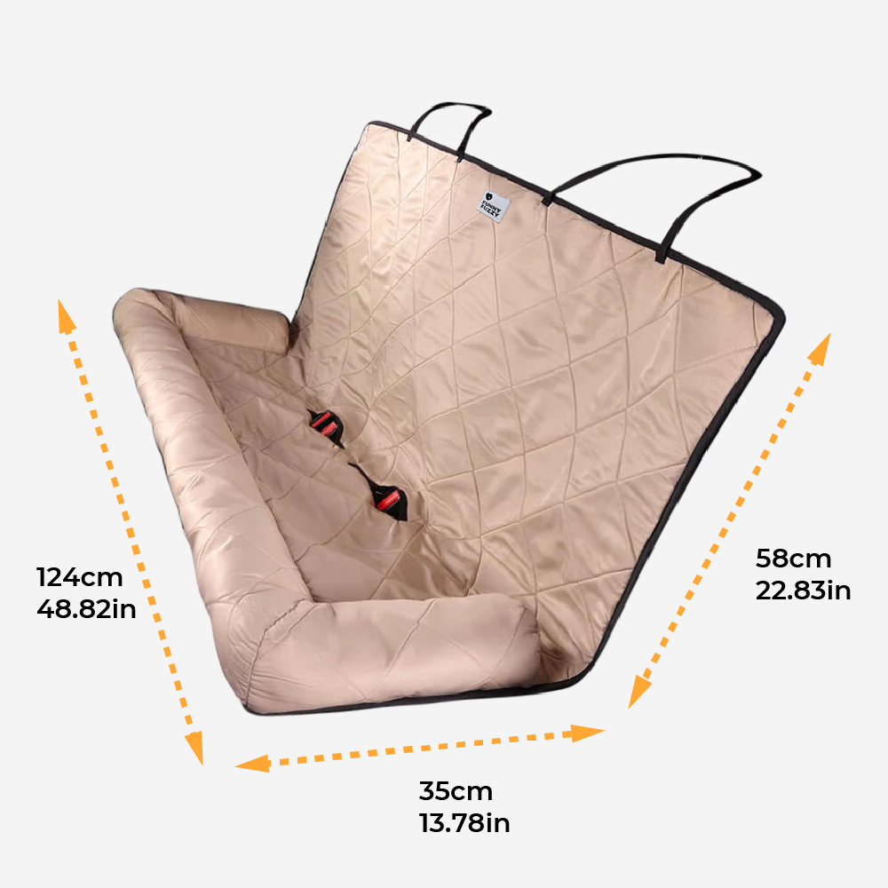 Durable dog car seat cover, protects vehicle interior, non-slip, comfortable for pets.