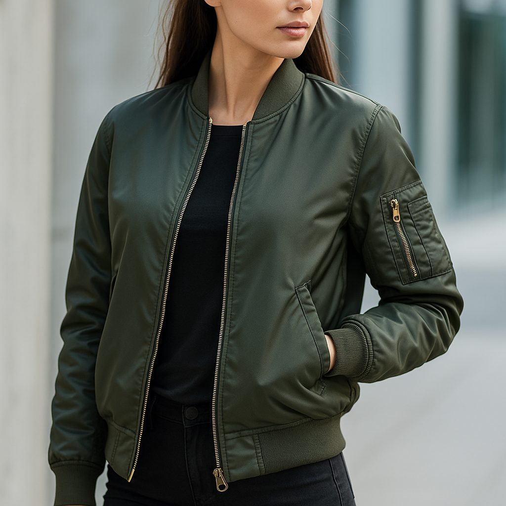 Warm MA-1 bomber jacket, a lightweight unisex design, ideal for both men's and women's urban casual wear.