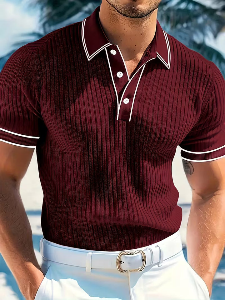 Classic men's color-block short sleeve polo, perfect for versatile summer fashion & comfortable casual wear.