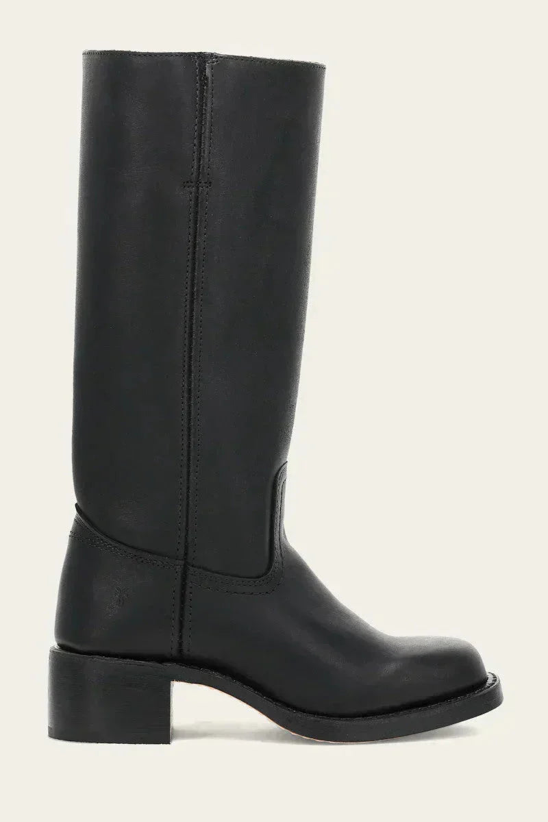 Fashionable yellow leather women's tall boots, comfy block heel for stylish versatility.