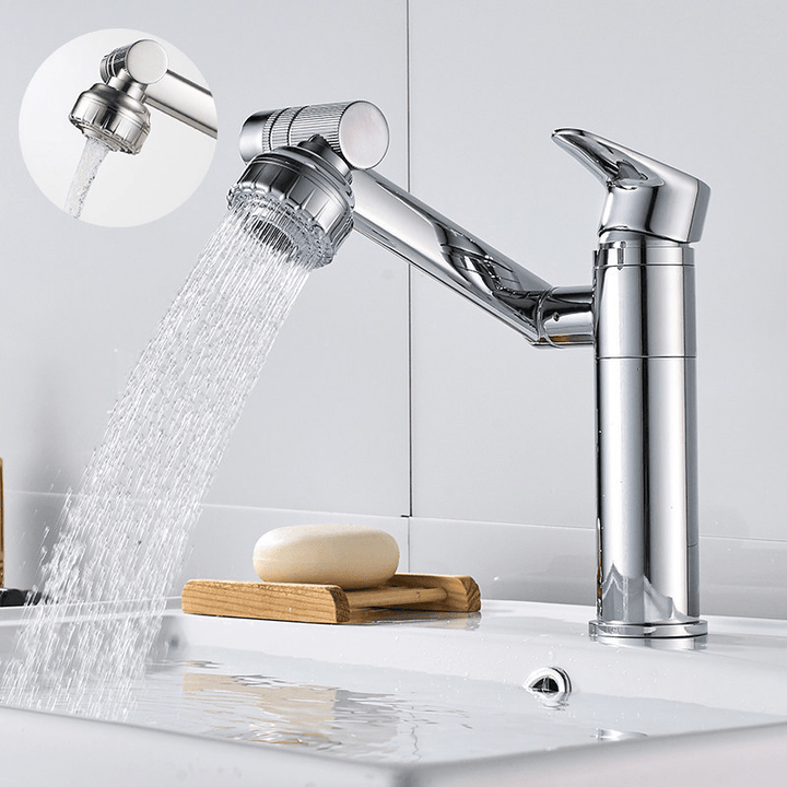 Flexible spout kitchen sink tap with 360 rotation and efficient spray function. Water saving design.