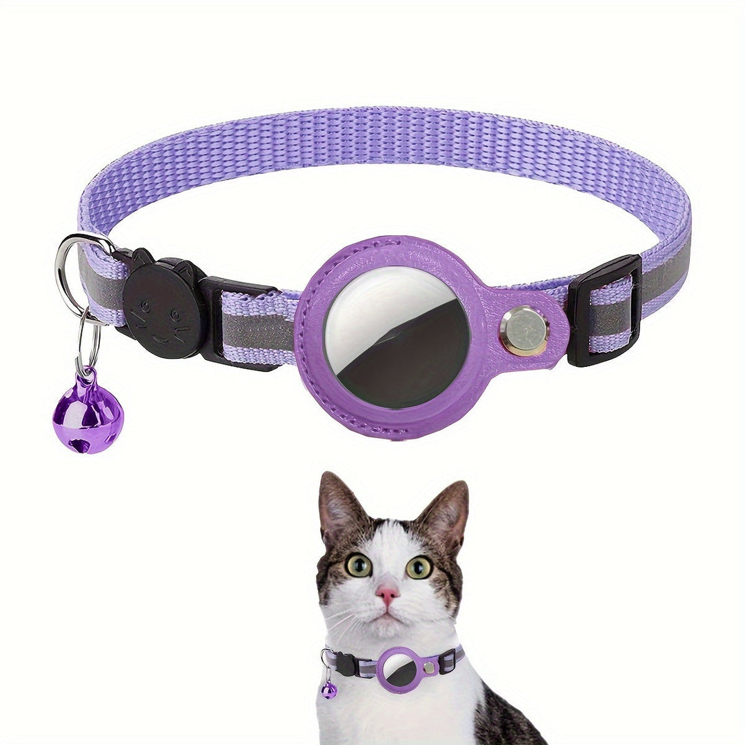 Safety-first reflective cat collar with a breakaway quick-release buckle and jingling bell.