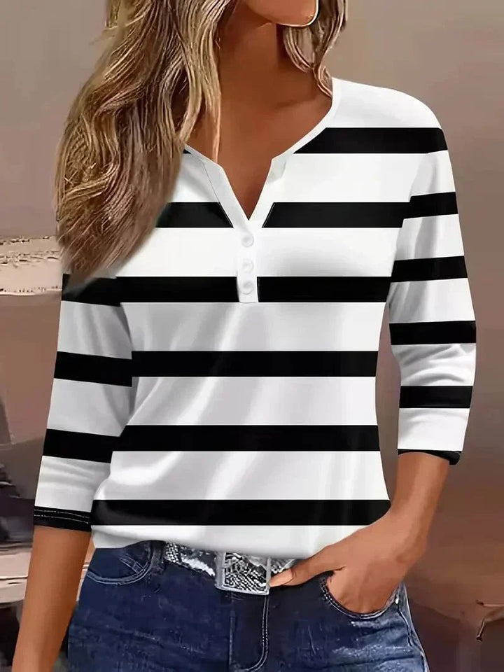 Women's Striped V-Neck Top