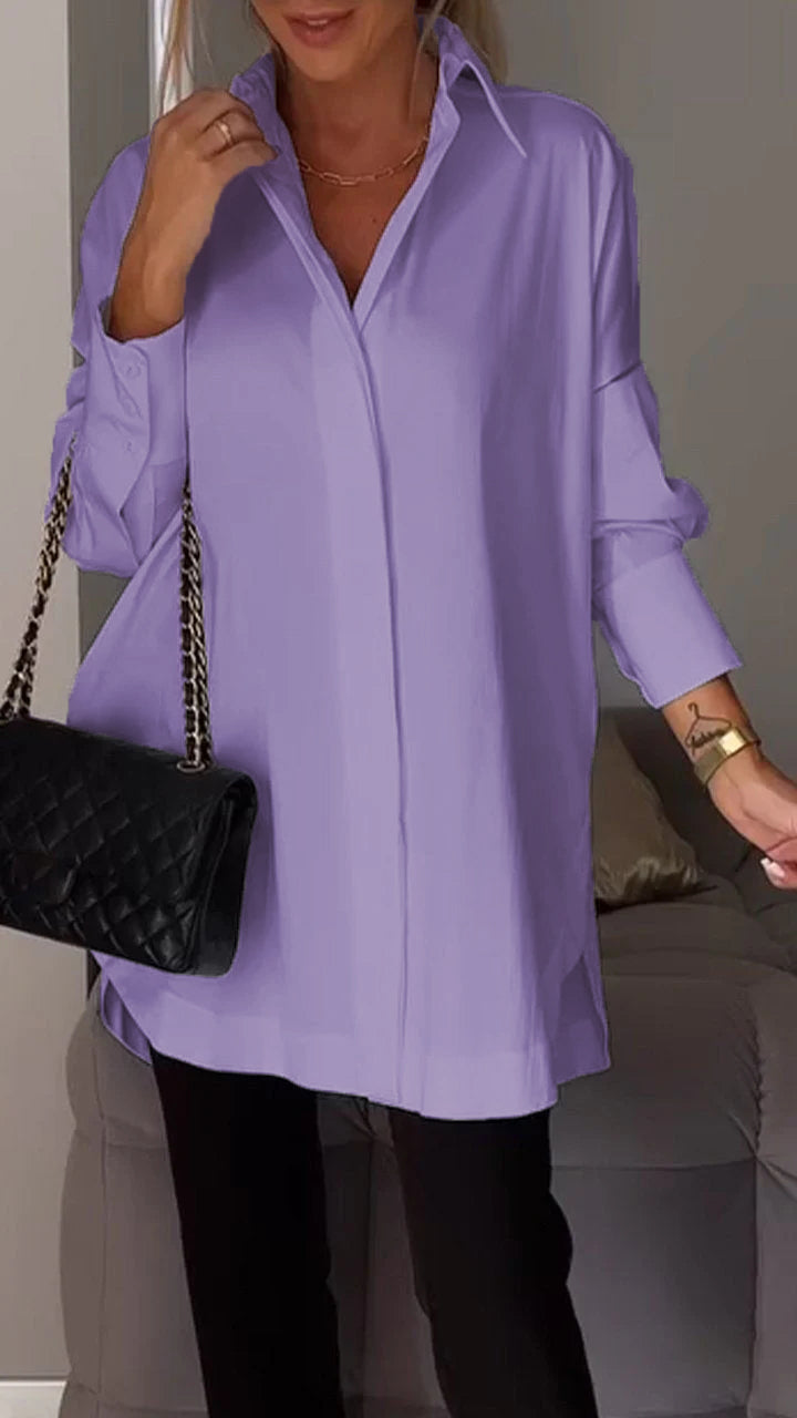 Women's sophisticated lapel blouse, a sleek long-sleeve top suitable for formal and casual.