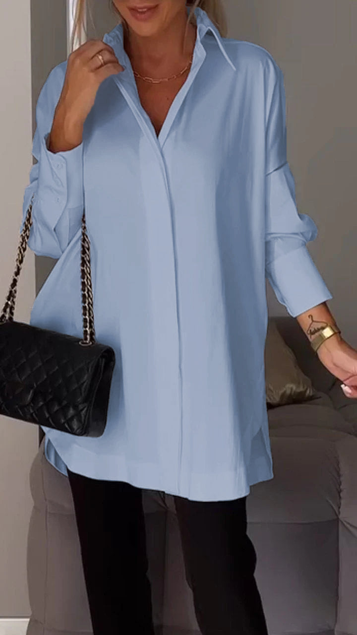 Professional women's long-sleeve lapel blouse, a sophisticated and elegant work shirt.