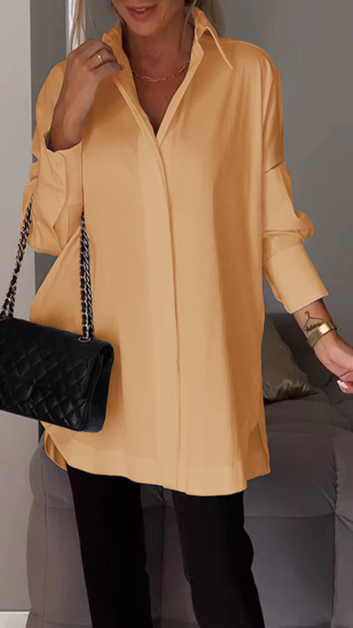 Graceful women's sophisticated lapel shirt, an elegant long-sleeve blouse for any occasion.