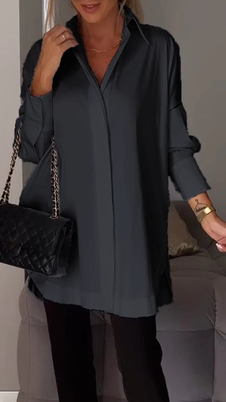 Stylish women's sophisticated lapel shirt, perfect long-sleeve top for versatile fashion.