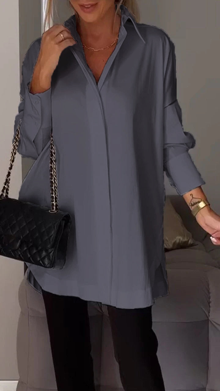 Comfortable women's elegant lapel blouse, a modern long-sleeve shirt for casual wear.