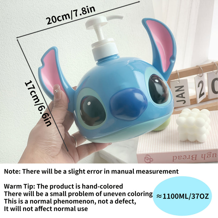 Adorable Stitch character shampoo & liquid soap dispenser. Adds Disney fun to home organization in bathrooms/kitchens.