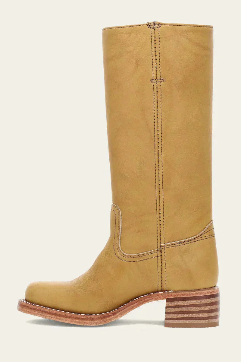 Fashionable yellow leather women's elegant boots, versatile with a comfortable block heel.