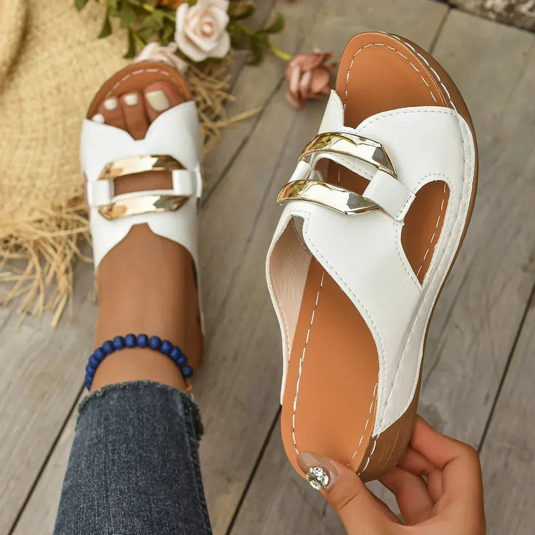 Stylish vegan-friendly women's wedge slip-on sandals, perfect casual summer footwear.