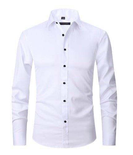 Professional men's classic button-front shirt. Wrinkle-resistant & stretch, excellent for travel & office.
