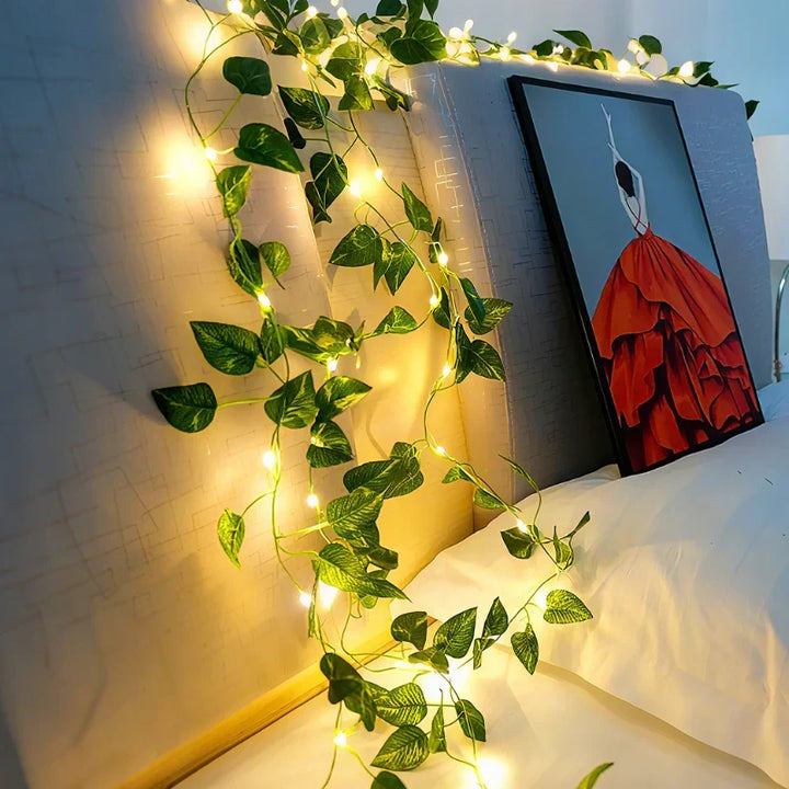 Cozy warm white LED vine lights, battery powered, perfect for any decorative ambiance.