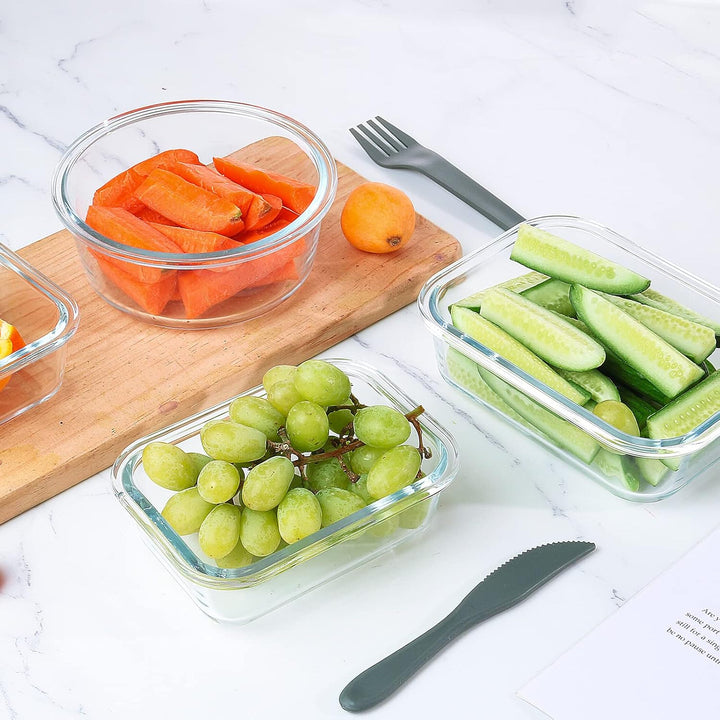 24-piece airtight glass food storage set with leakproof lids for meal prep.