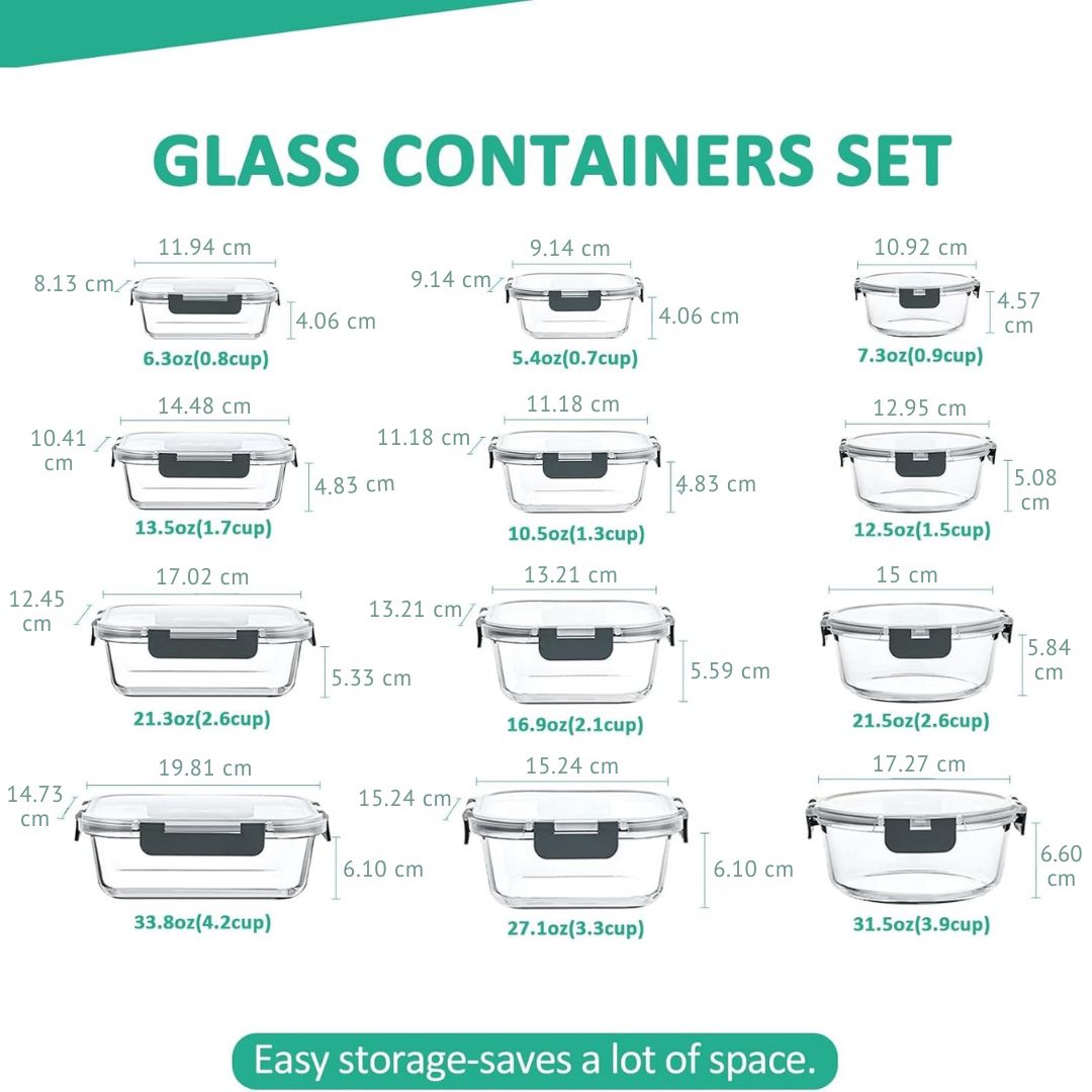 High-quality 24-piece glass food storage set, an essential kitchen organizer.