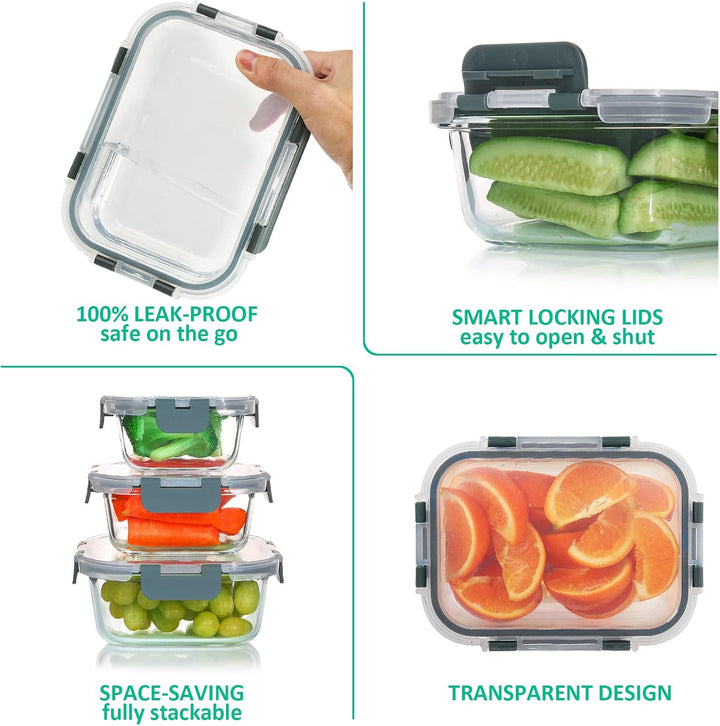 PurePreserve airtight glass food storage set, oven and freezer safe.