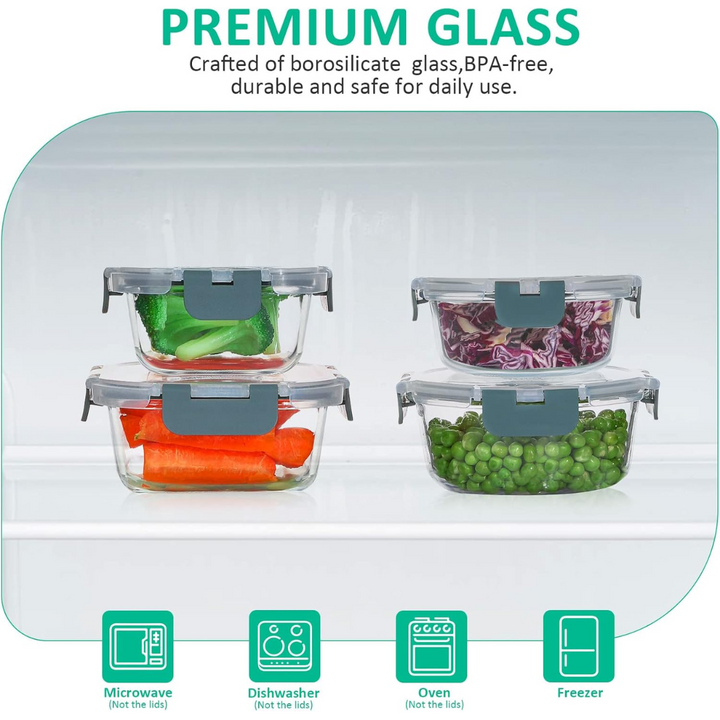 Meal prep essential: 24-piece airtight glass food containers with secure lids.