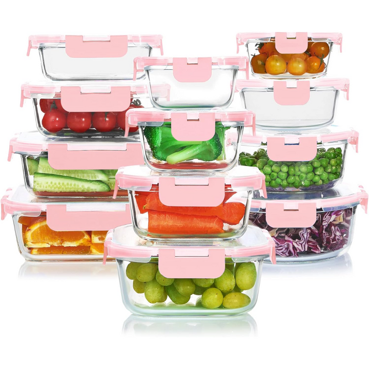 Organize your kitchen with this 24-piece stackable airtight glass food set.